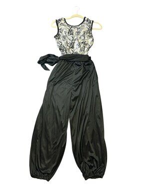 Vintage Harem Style High Waisted Jumpsuit Metallic Silver Foil Disco 70s Glam
